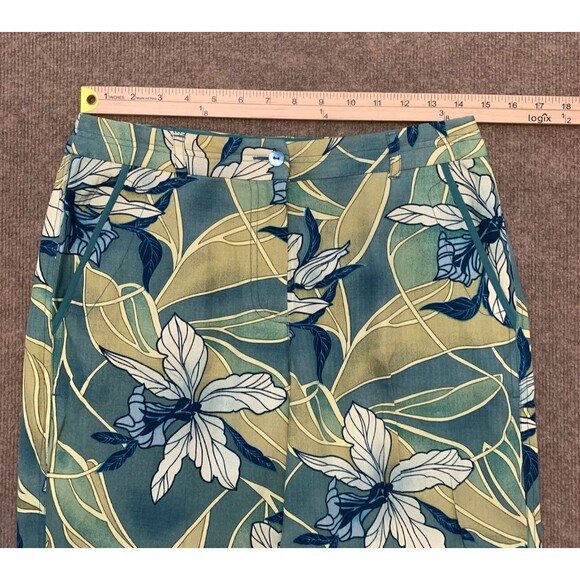Tommy Bahama Pants Womens 6 Silk Floral Wide Leg Capri Tropical Cropped Green - Picture 3 of 7